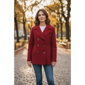 MICHAEL Michael Kors Women Red Wool Blend Double Breasted Peacoat Size M
